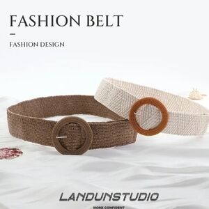 2 Pcs  Buckle Braided Straw Belts